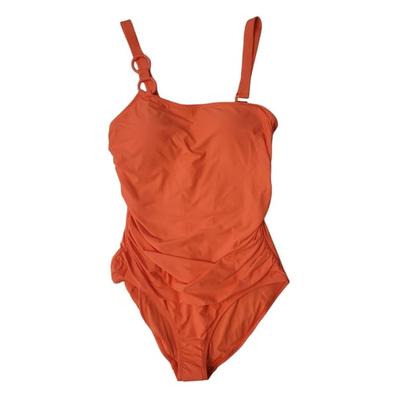 Anne Cole Ladies Asymmetrical with Removable Shoulder Strap One Piece Swimsuit (Orange, XL)