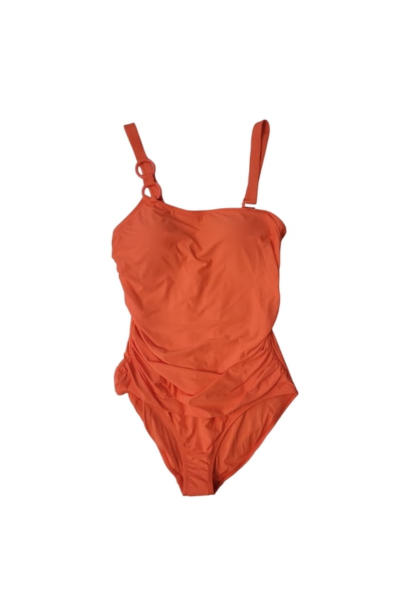 Ladies Asymmetrical with Removable Shoulder Strap One Piece Swimsuit (Orange, XL)