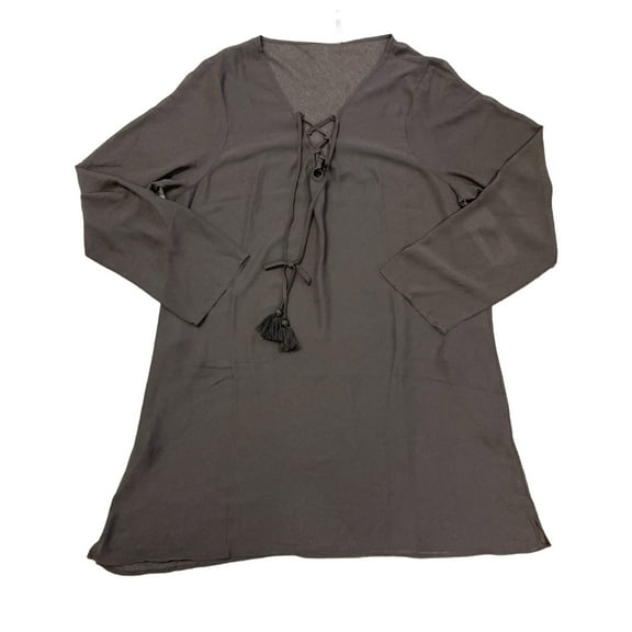 Anne Cole Ladies V-Neck Lace Up Side Pockets Machine Washable Swim Cover-Up (Black, M/L)