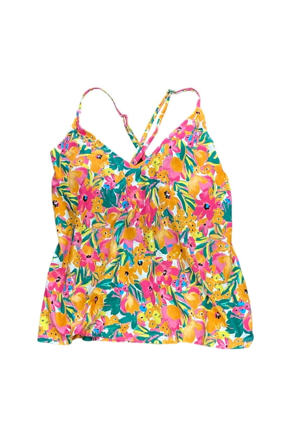 Limited Edition Ladies Swim Pullover Triangle Tankini Top (Sunshine Floral, S)