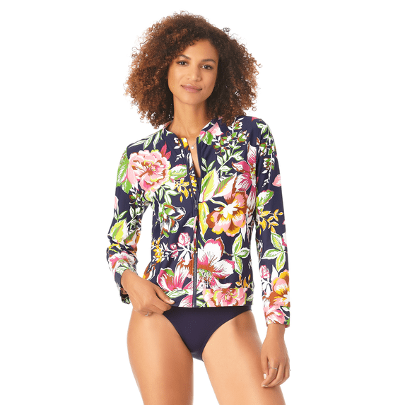 Anne Cole - Long Sleeve Zip Front Rash Guard Top