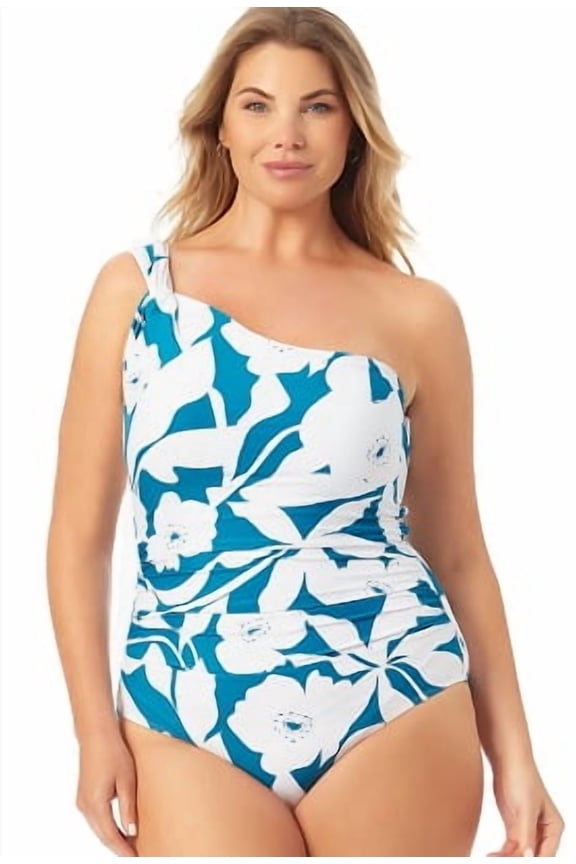 MARI BOTANICAL Printed One-Shoulder One-Piece Swimsuit, US 24W