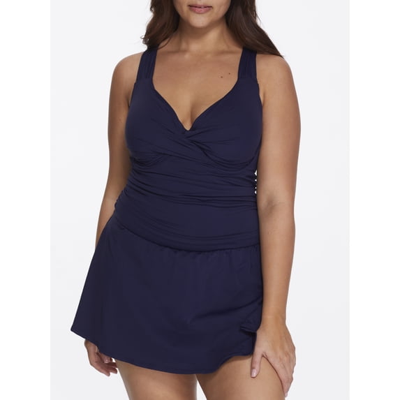 Anne Cole Plus Size Ruched Underwire Swimdress Women's Swimsuit