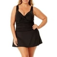thumbnail image 1 of Anne Cole Plus Size Shirred Over-The-Shoulder Underwire Swimdress Black 16W, 1 of 4