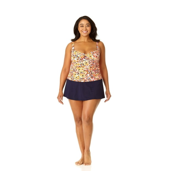 Anne Cole Plus Size Retro Twist Front Underwire Tankini Multi 20W