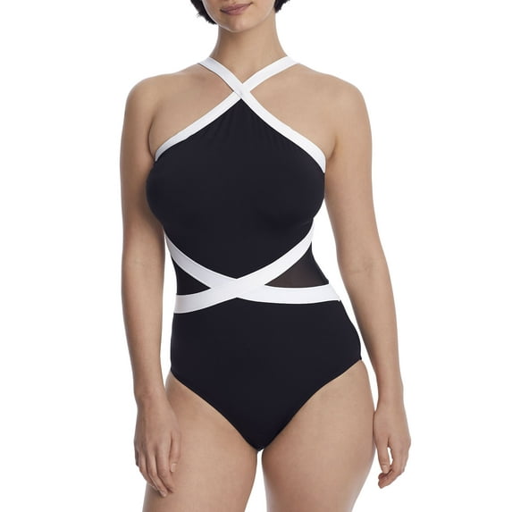 Anne Cole Signature Womens Hot Mesh High-Neck One-Piece Style-21MO02875 Swimsuit