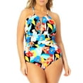 thumbnail image 1 of Anne Cole Modern Blooms Hi-Neck Ruffle Back Strap One-Piece Multi 18W, 1 of 2