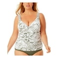 thumbnail image 1 of ANNE COLE Women's White Printed Stretch Adjustable Removable Cups Sweetheart Neck Twist Front Underwire Tankini Swimsuit Top 16W, 1 of 2