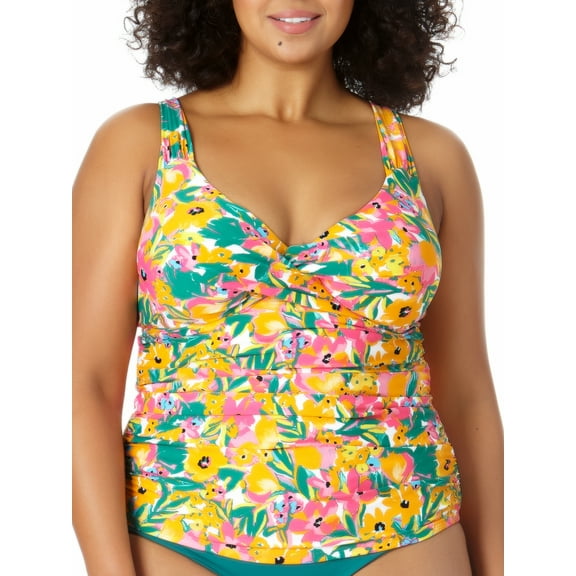 Anne Cole Signature Womens Plus Size Sunshine Floral Twist Underwire Tankini Top Style-22PT20113 Swimsuit
