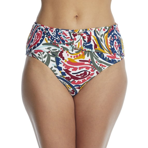 Anne Cole Signature Womens Watercolor Paisley Ring Belted High-Waist Bikini Bottom Style-21MB35195 Swimsuit