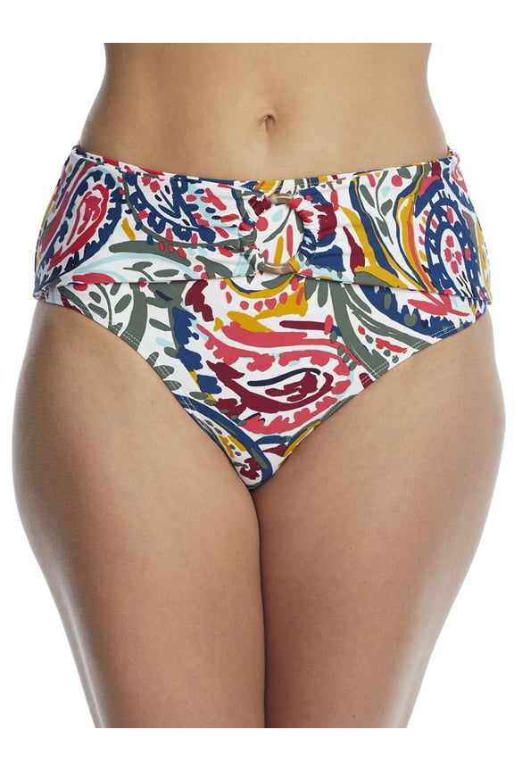 Signature Womens Watercolor Paisley Ring Belted High-Waist Bikini Bottom Style-21MB35195 Swimsuit