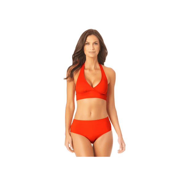 Anne Cole Solid Banded Halter Bikini Top Red, Medium
