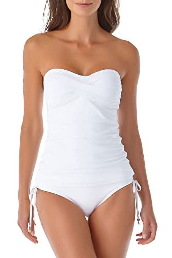 womens  Twist Front Shirred Bandeaukini, xs, White