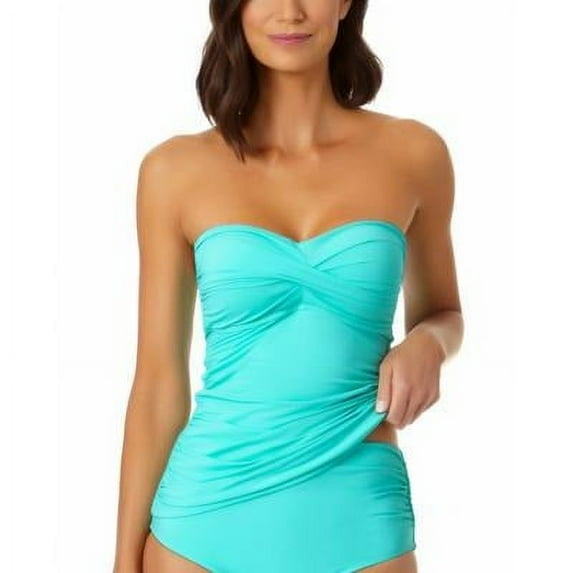 Anne Cole Womens Reef Green Twist Front Bandeaukini Swim Top Large/Reef Green