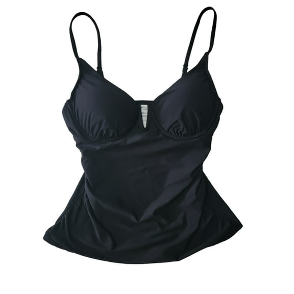 Anne Cole Women's Adjustable Strap Tankini Swim Top (Black, L)
