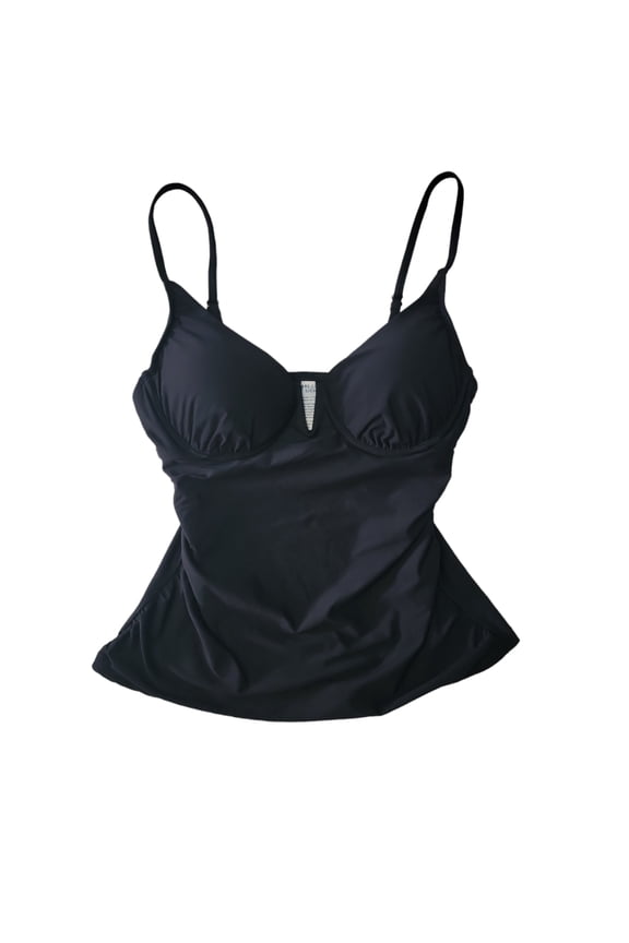 Women's Adjustable Strap Tankini Swim Top (Black, S)