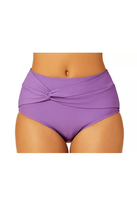 Women's Fashionable Twist Front High Waist Stretch Swim Bottom (Purple, XXL)