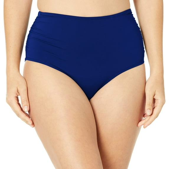 Anne Cole Women's High Waist to Fold Over Shirred Bikini Bottom Swimsuit, Live in Color Navy, Small
