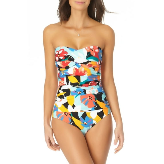Anne Cole Women's Multi Twist Front Shirred Bandeau One Piece Swimsuit Multicolor Size 6