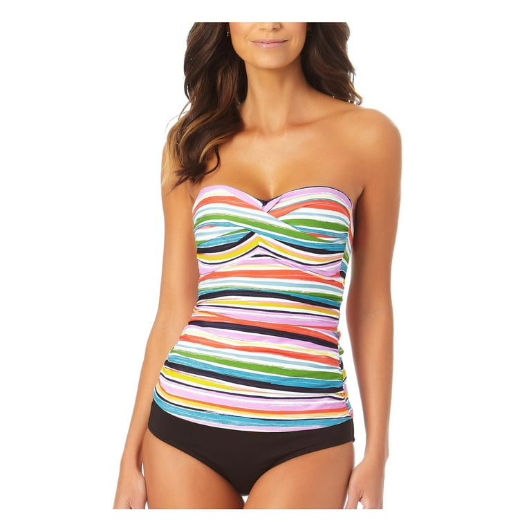 Anne Cole Womens Striped Bandeau Tankini Swim Top