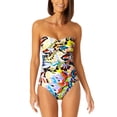 thumbnail image 1 of Anne Cole Women's Printed Twist Front Ruched One Piece White Size 10, 1 of 3