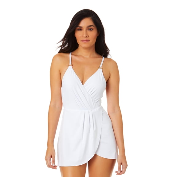 Anne Cole Women's Standard Swimdress One Piece, White, 16