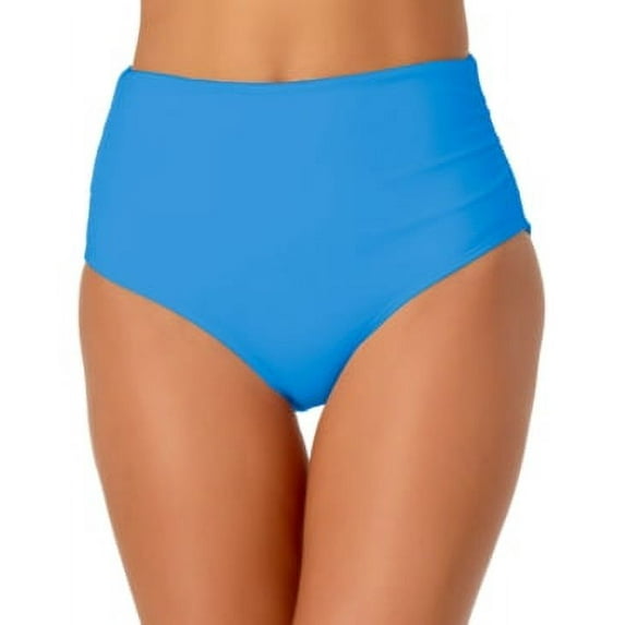 Anne Cole Women's Stretch Ruched Lined Convertible Full Coverage High Waisted Swimsuit Bottom Blue Size Large,Female