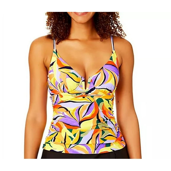 Anne Cole Women's Tankini Swim Top (Multi Trop w/ Black, Large)