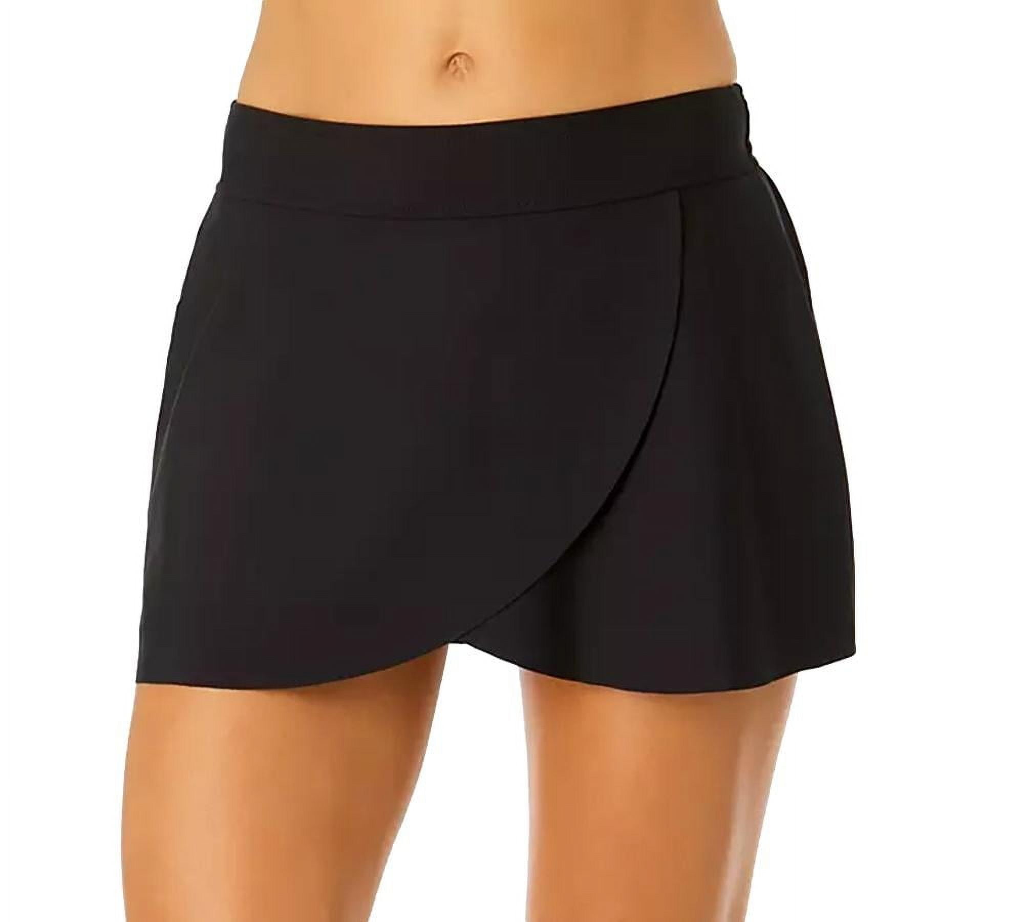 Anne Cole Women's Tulip Drape Mid Rise Swim Skirt in Black Size Small