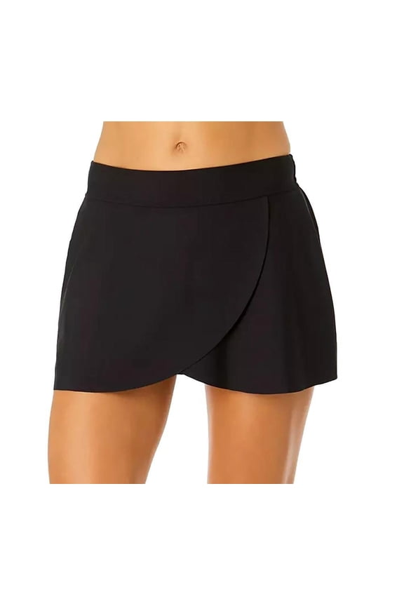 Women's Tulip Drape Mid Rise Swim Skirt in Black Size Small