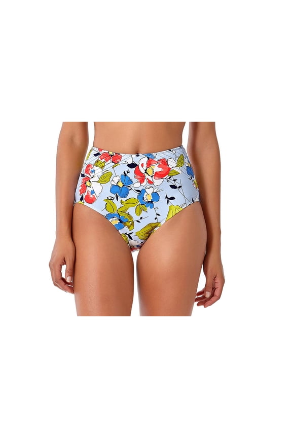 Womens Brigitte Quilted High Waist Bikini Bottom (Blue Floral,X-Small)