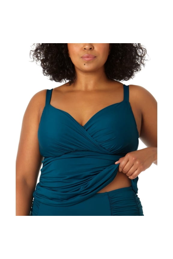 Womens Plus Solid Underwire Tankini Swim Top Blue 24W