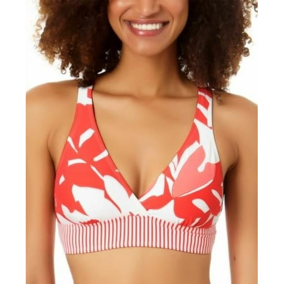 Anne Cole Womens Printed Banded Bikini Swim top Orange S