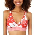 thumbnail image 1 of Women's Coastal Palm Printed Banded Cross-Back Bikini Top Coral Palm Print S, 1 of 3