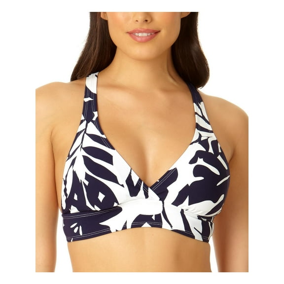 Anne Cole Women's Marilyn Cross-Back Swim Top (XS, Navy/White)