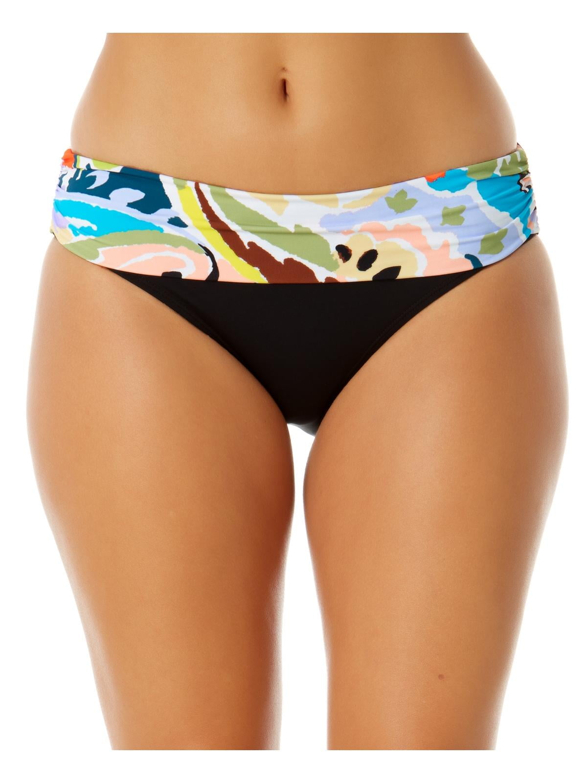 Women's Fold-Over Printed-Waistband Bikini Bottoms Multi Stripe XL