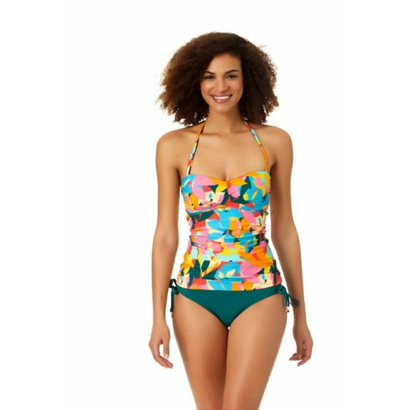Anne Cole Womens Printed Nylon Tankini Swim Top Pink S