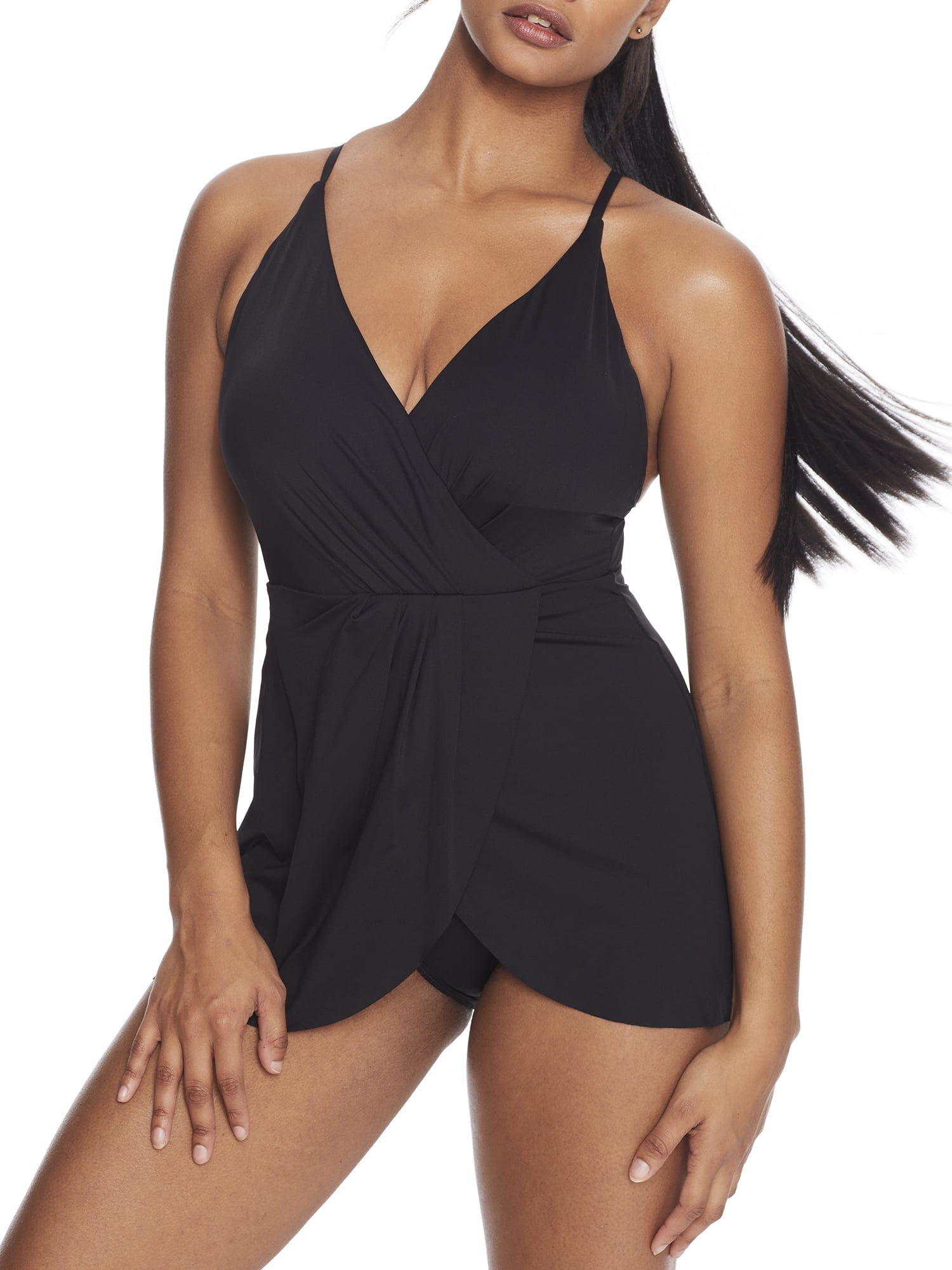 Anne Cole womens  Surplice Maillot Swimdress, 8, Black