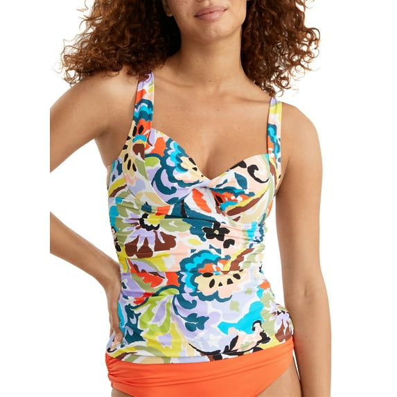Anne Cole Women's Printed Twist-Front Underwire Tankini Top (32C/34B, Multi)
