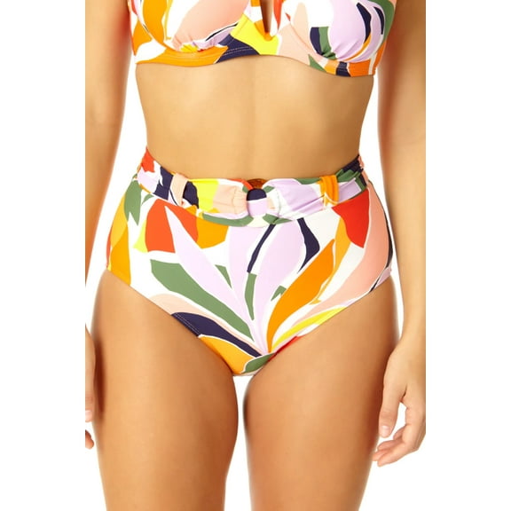 Anne Cole Women's Belted High-Waist Swim Bottom Separates Swimsuit (L, Multi)