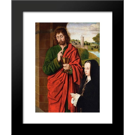 Anne of France, Lady of Beaujeu, Duchess of Bourbon, presented by St. John the Evangelist, right hand wing of a triptych 20x24 Framed Art Print by Jean Hey