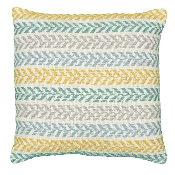 Anne Hand-Woven Chevron Cotton Throw Pillow, Yellow/Teal, 18" x 18", Count per Pack 1