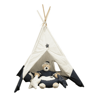 Anne Home Kids' White and Black Pinewood Fabric Play Tent