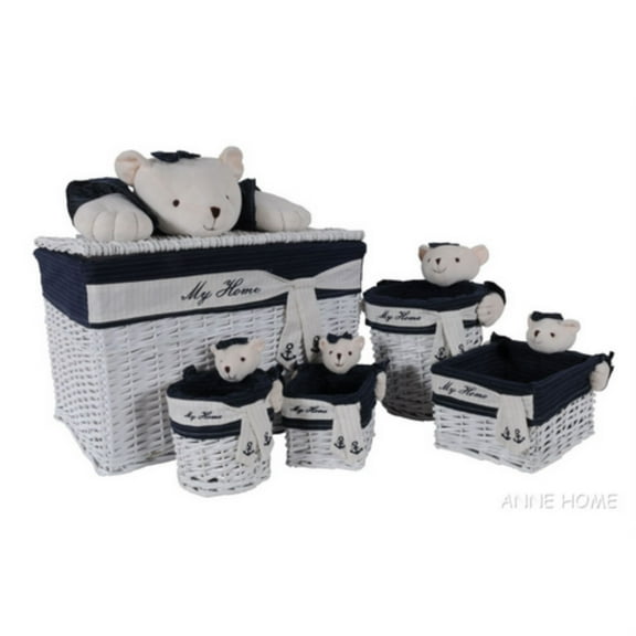 Anne Home - Set of 5 Rectangular Willow Baskets Bear Design