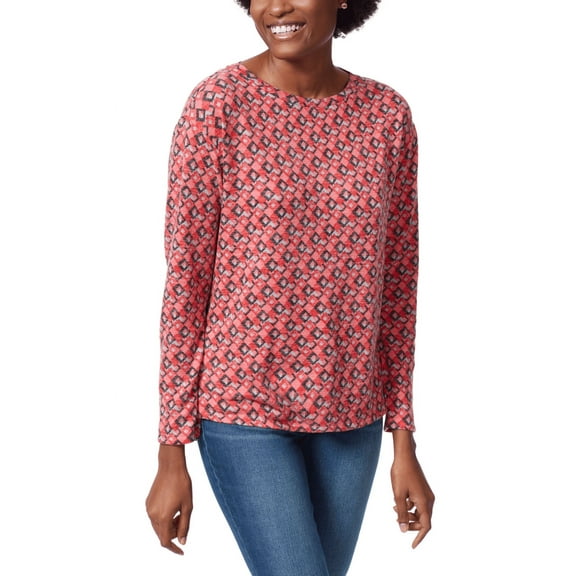 Anne Klein Denim Sport Womens Laney Pullover Top Barbados Cherry Combo S