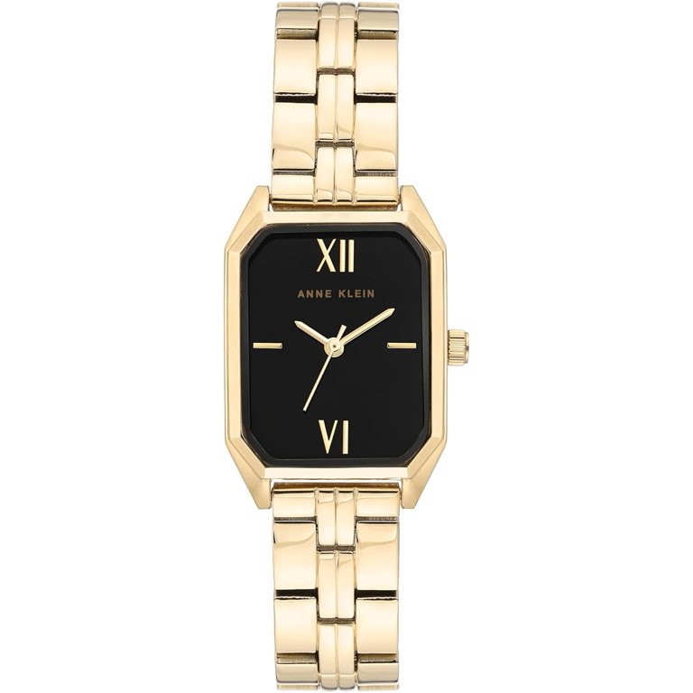 Gold Ann Klein watch with rich black face and bracelet style band with classic Anne Klein Women main image 2