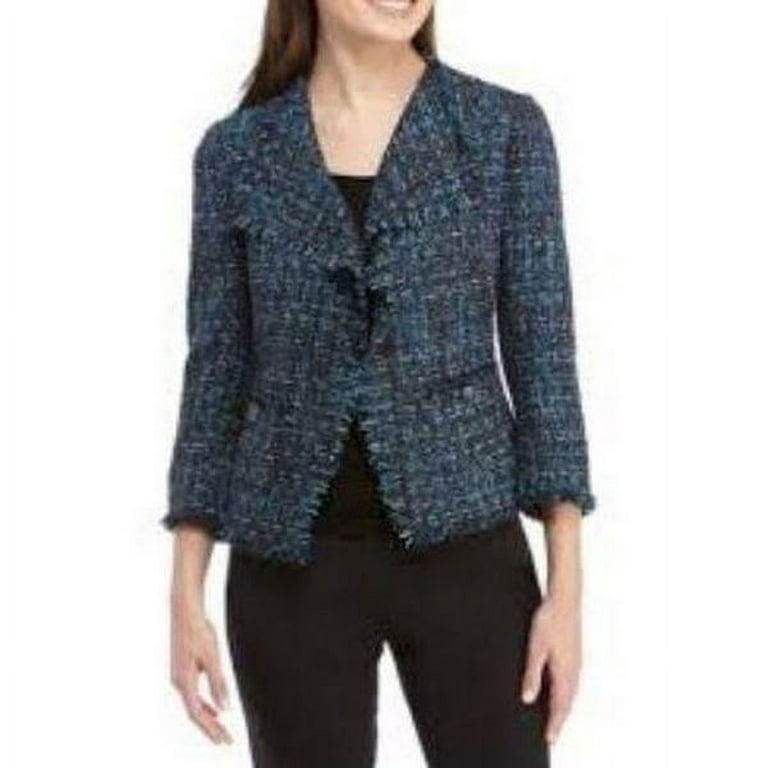 Women's Quinn Fringe Tweed Jacket- Navy by Frenchmauve