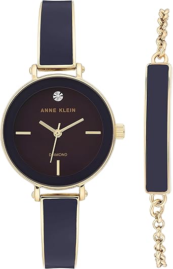Anne Klein Genuine Diamond Dial Bangle Watch with Bracelet 