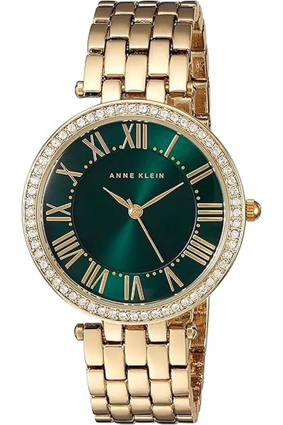 Gold-Tone Crystal Bezel Green Sunray Dial Ladies Watch