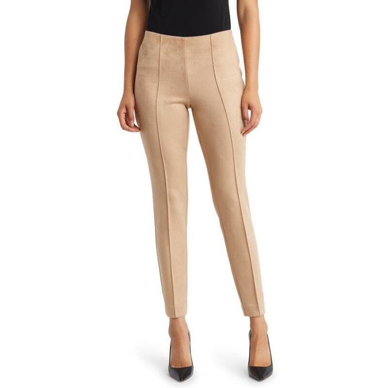 Anne Klein High-Waist Slim Leg Faux Suede Pants - Medium Size